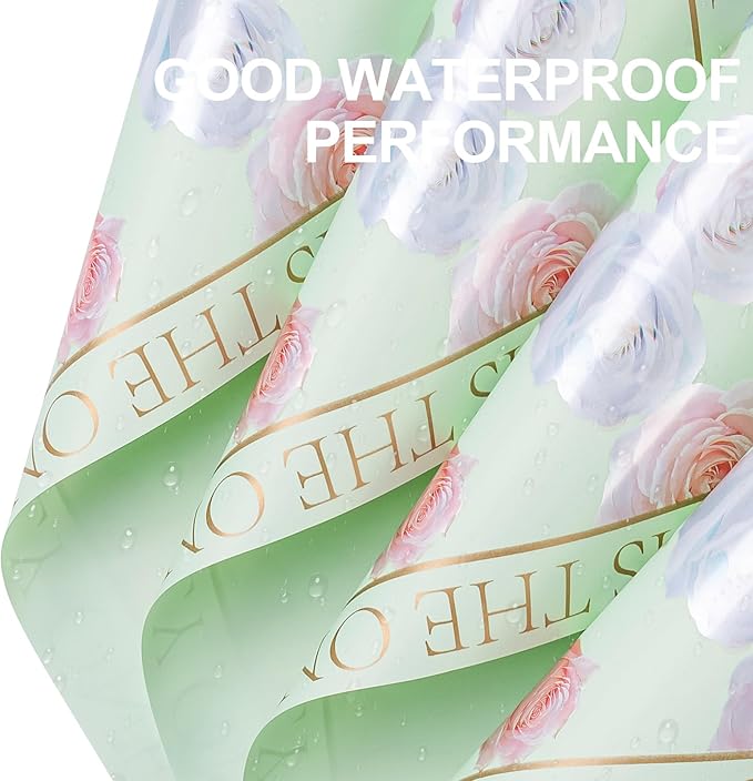 WRAPAHOLIC 20 Sheets Light Green Flower Wrapping Paper - 22.4 x 22.4 inch Rose Design Water-Resistant Floral Bouquet Wrapping Paper, Florist Supplies Packaging for Wedding Birthday Gift DIY