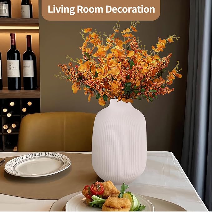 White Ceramic Vase Set of 3, Decorative Vases for Flowers, Home Decor Modern Minimalist Pottery Vases for Bouquet Pampas Grass Dried Fresh, Bookshelf, Shelf, Bedroom, Entryway Mantel Decor