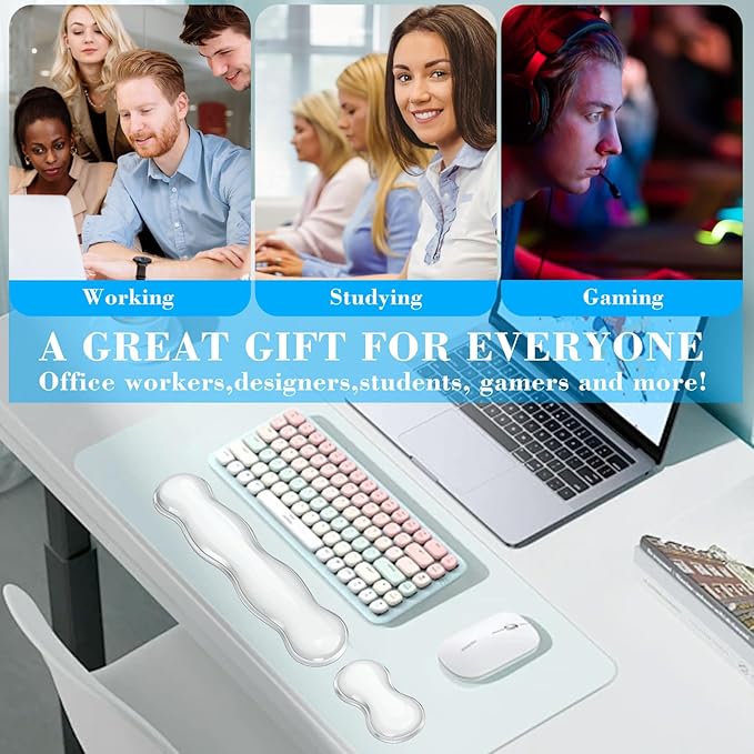 Gel Wrist Rest for Keyboard and Mouse, Wrist Rest for Keyboard, Mouse Wrist Support, Pain Relief, Cool Touch, Non-Skid, Mouse Wrist pad