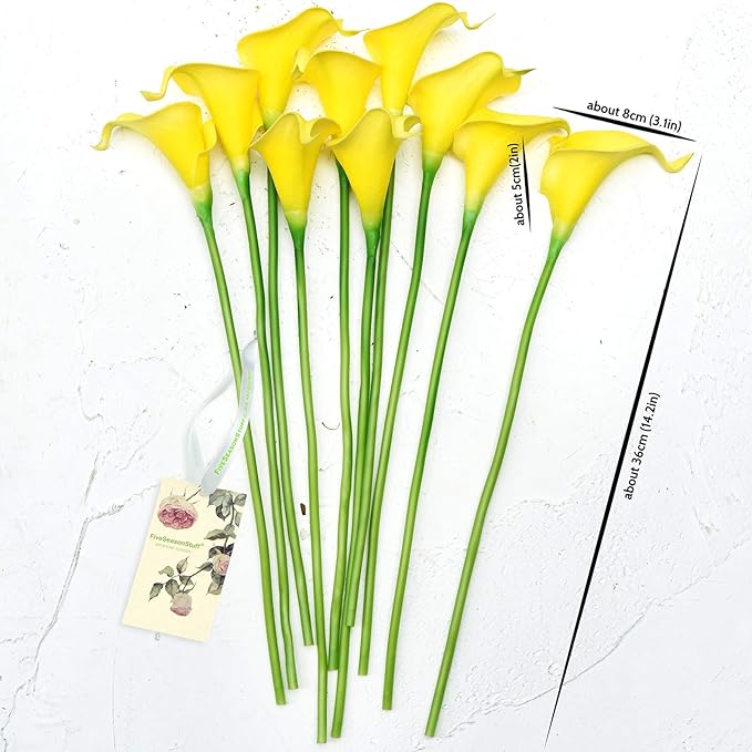 FiveSeasonStuff Real Touch Calla Lily Artificial Flowers Wedding Bridal Bouquet | Floral Arrangements | 15 Calla Lilies (Lemon Yellow)
