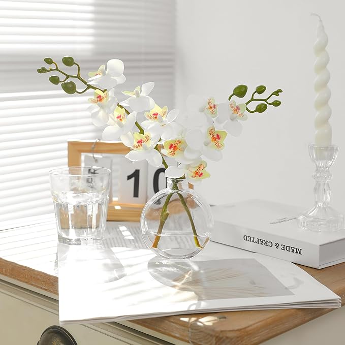 Artificial Orchid White Artificial Flower 10 in Small Fake Plant Table Shelf Decor Flower with Vase Fake Water