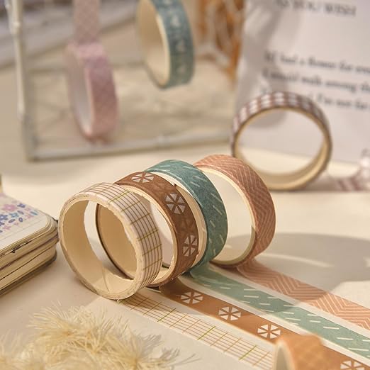 Songdao 20 Rolls Basic Washi Tape Set Japanese Arts Adhesive Tapes Simple Patterns Decorative Masking Tape Sets for Craft, Kids, Scrapbook, DIY, Gift Wrapping (Style Four)