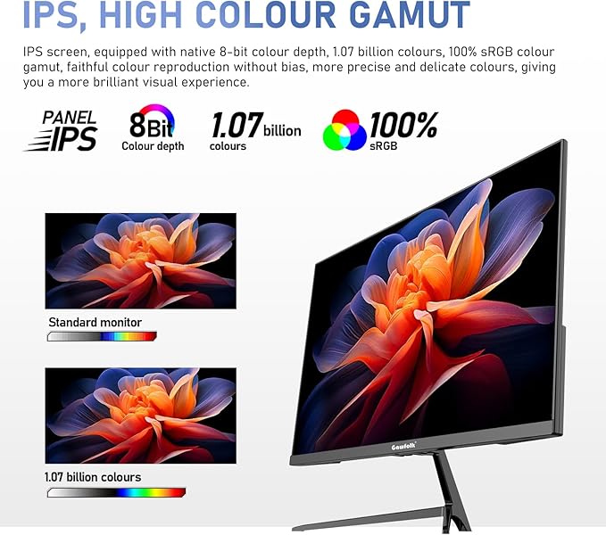 Gawfolk 27 inch IPS 2K QHD (2560×1440) Computer Monitor 75Hz Gaming PC Screen, 1ms，Adaptive Sync,100% sRGB, 1.07 Billion Colours,Built-in Speaker，Display 1.4、Port HDMI2.0, Black
