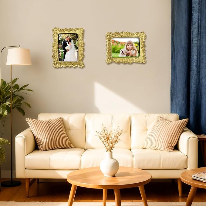 5x7 Vintage Picture Frame Gold, Ornate Leaves Photo Frame with Glass Front, Elegant Picture Frame for Wall or Tabletop Display, Gift ldeas for Home Decor
