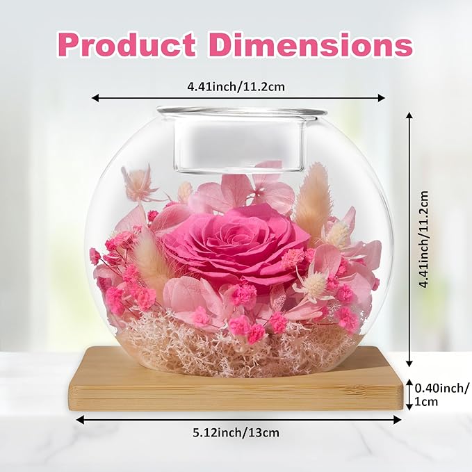 DEEMEI Gifts for Women Christmas Birthday Gifts for Women Preserved Real Rose in Glass Dome with Scented Fresh Flowers for Delivery Prime Eternal for Her Mom Grandma Wife Girlfriend Sister, Pink