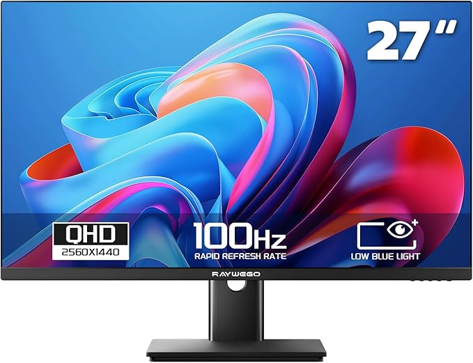 27 Inch QHD(2560 * 1440) 100Hz Computer Monitor,Anti-Blue Light Screen,100% High Color Gamut, 99% sRGB,Support FreeSync,PC Monitor for Casual Gaming and Working,HDMI,DP,USB,AUX