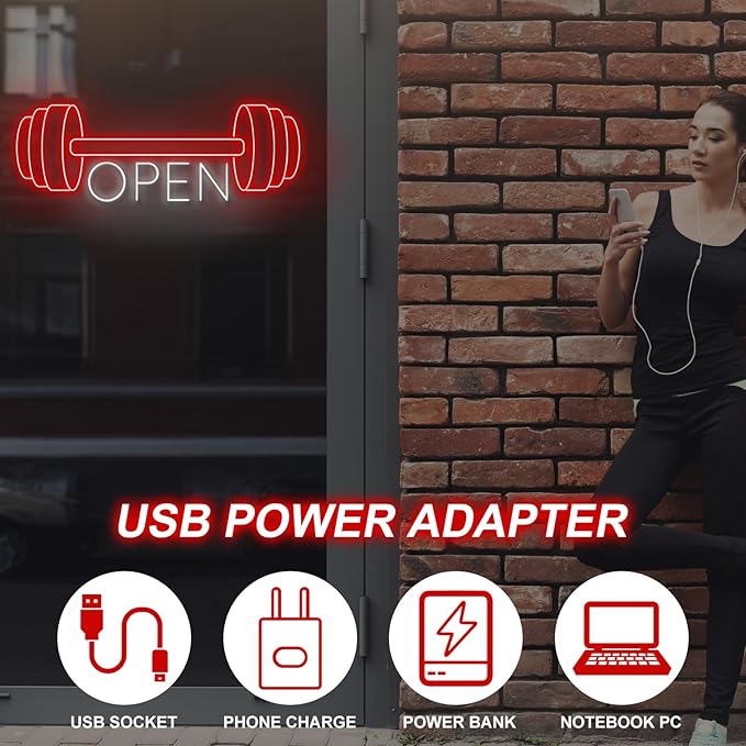 Red Gym Fitness Open Neon Sign, Gym open Led Sign, Weightlifting Led Light, Barbell Neon Light, gym Open Wall Art Decor, House Wall Signs Decor for Business Window Open Signs, Fitness Club Decor