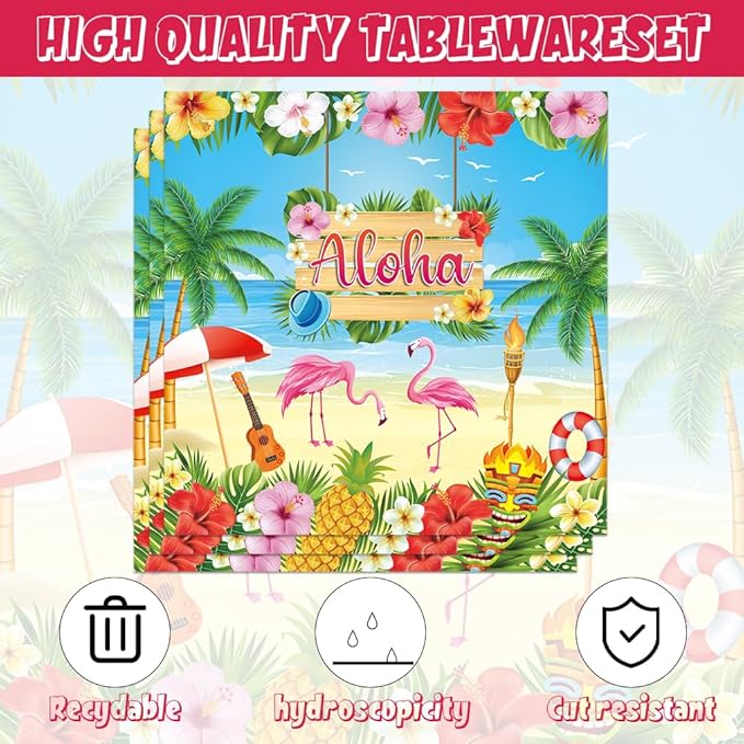 Hawaiian Luau Party Decorations Aloha Birthday Plates and Napkins Supplies 40Pcs Tropical Luau Party Decorations for Birthday Baby Shower Decor