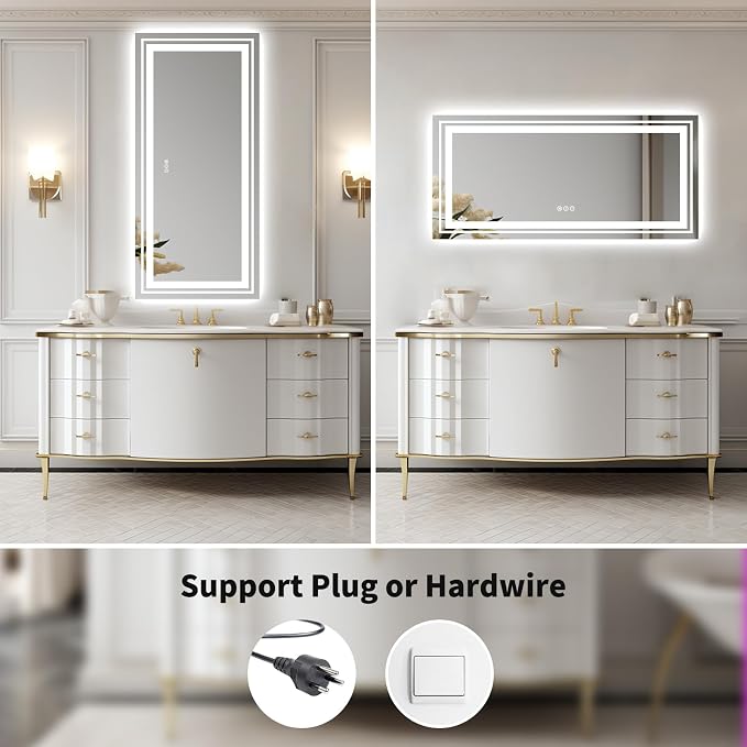 WTTY 96"x36" LED Bathroom Mirror with Lights, Large Dimmable LED Wall Mirrors, Backlit + Front Lit, Lighted Bathroom Vanity Mirror for Wall, Anti-Fog, Memory Function, Shatter-Proof, ETL Listed