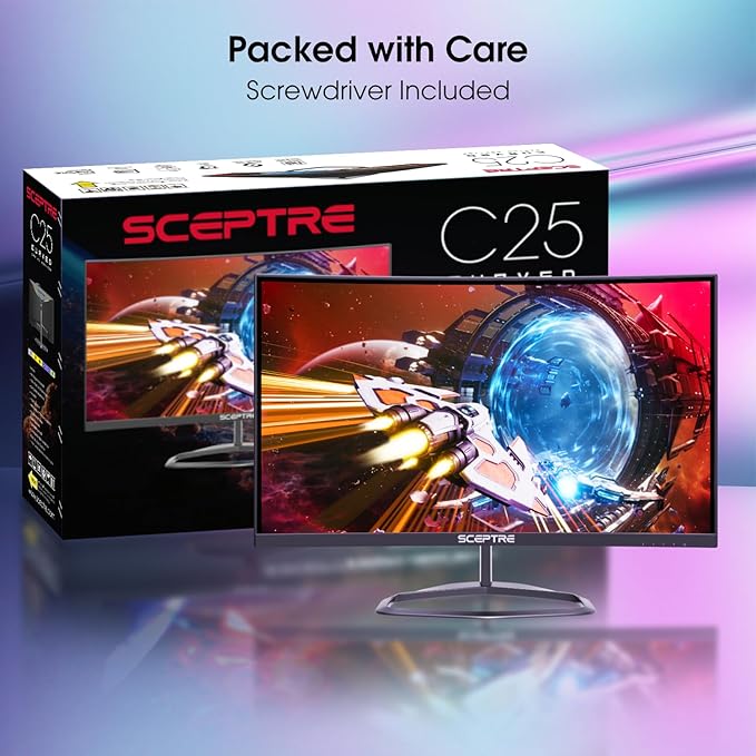New! Sceptre Curved 24.5-inch Gaming Monitor up to 240Hz 1080p R1500 1ms DisplayPort x2 HDMI x2 Eye Care Build-in Speakers, Machine Black 2026 (C255B-FWT240 Series)