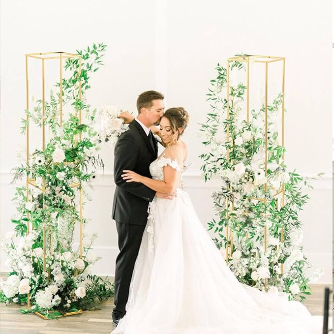 31.5inch Wedding Centerpieces for Tables,5pcs Gold Centerpieces,Tall Column Geometric Floral Vase for Birthday Party Event Table Decoration