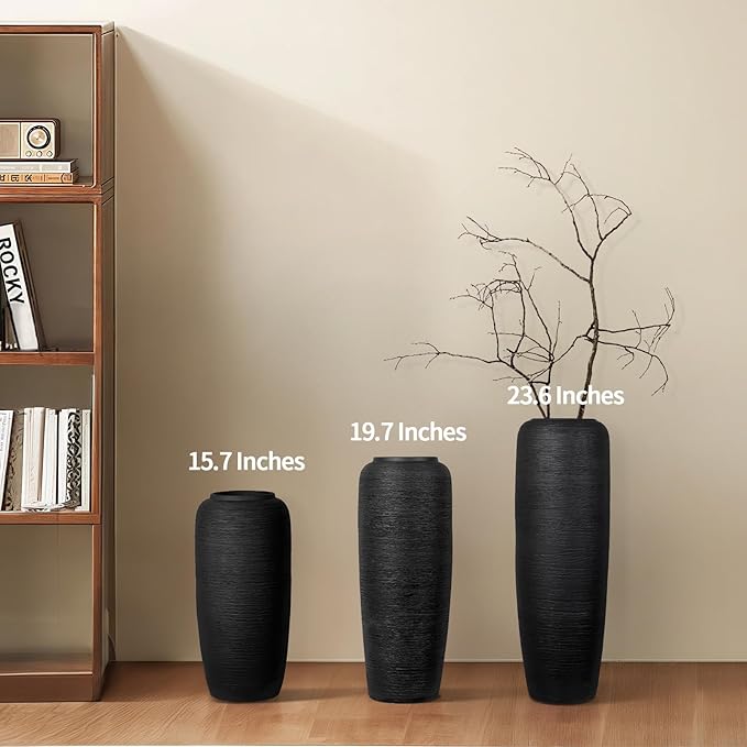 Large Rustic Ceramic Black Vase,23.6 Inch Tall Pottery Farmhouse Decor Floor Vase Vintage Flower Vases for Home Living Room Entryway Table Centerpiece Decor,Terracotta Vases,Wedding Gift