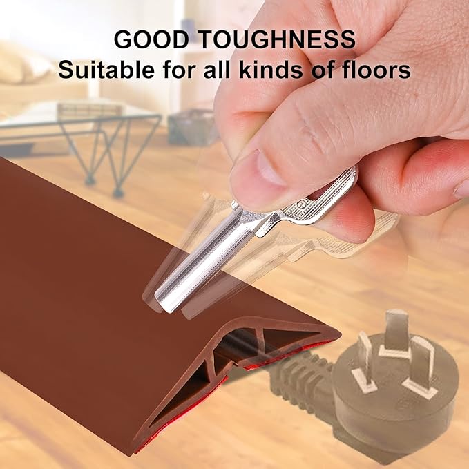 10Ft Floor Cord Cover Brown Silicone Cable Protector Easy to Install Wire Organizer and Hider for Home, Office, Garage (Brown-3m)