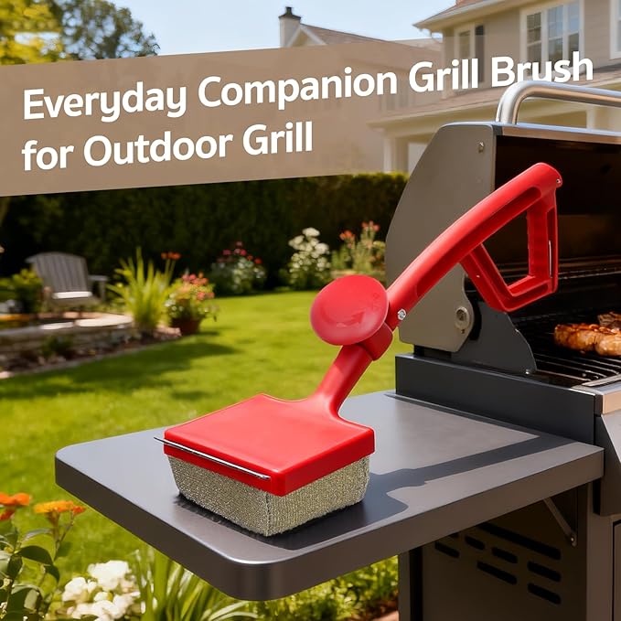 GASPRO Steam Grill Brush Bristle Free for Outdoor Grill, BBQ Grill Cleaning Brush with Replaceable Scrub Sponge Head & Scraper, Ergonomic Handle, Safe for Stainless Steel, Cast Iron & Porcelain Grate