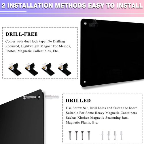 Magnetic Board by 2Pack - 17.5" x 11.4" Black Magnet Bulletin Board for Notes & Photos | Includes Dual Lock Tape & Screws