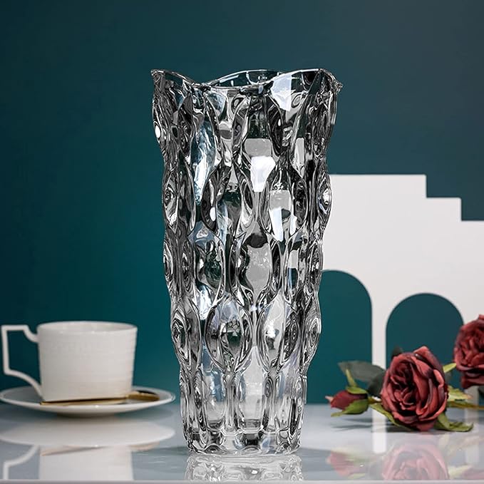 9.85" High Gray Glass Flower Vase for Home Decor, Dining Wedding Table Office Holiday Party Centerpiece Decoration