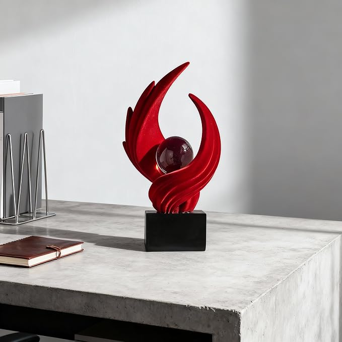 Abstract Art Sculpture, Resin Gold Decorative Statue, Modern White Ornaments for Living Room, Decorativas Modernas for Coffee Table, Entryway & Office Collectibles (Red)