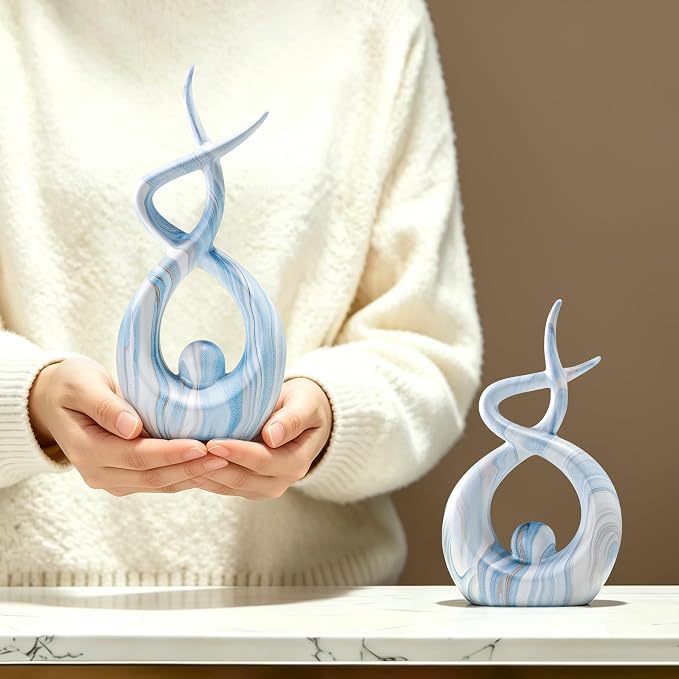 Blue Sculptures Home Decor, Dining Room Table Centerpiece Living Room Decor, Ceramic Statues Shelf Decor, Modern Abstract Art Desktop Entrance Table Decorations (Set of 2, 9.84" H & 8.86" H)