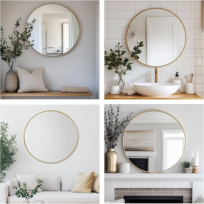 Oruii Gold Round Mirror 30 inch, Large Golden Circle Mirror Metal Frame, Large Brass Circular Mirrors for Living Room, Dining Room, Entryway, Hallway, Foyer, Bathroom, Wall