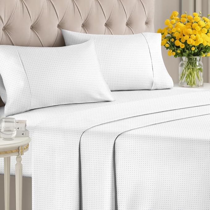 Light Blue Polka Dots Sheet Set - 1 Flat & 1 Fitted Sheet & 2 Pillowcases w/ Deep Pockets - Polka Dot Bedding - Ultra-Soft, Wrinkle & Fade Free - Comfy, Cozy, Breathable and Cooling - Queen Size