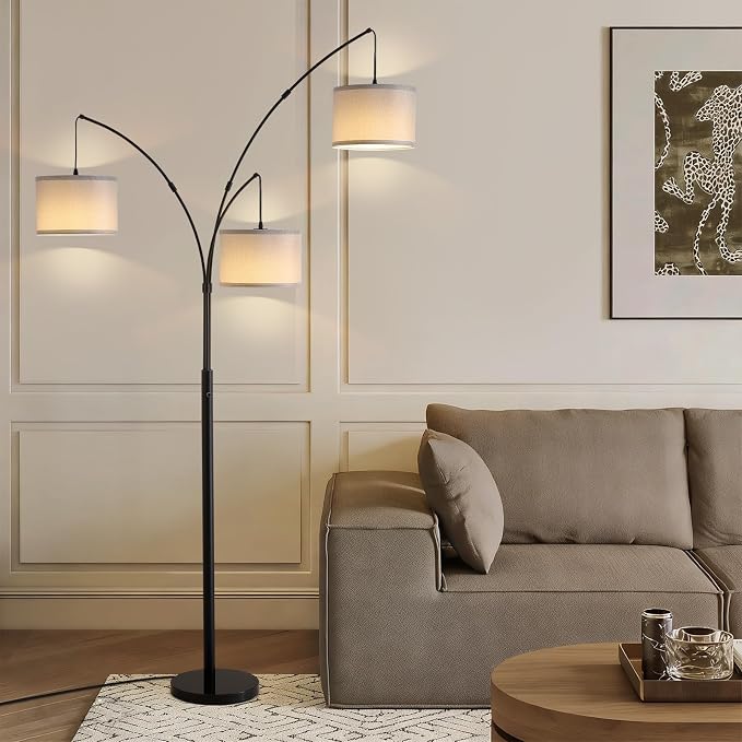 Netin 3 Light Arc Floor Lamps for Living Room, Led Floor Lamp with Remote Control, Modern 80" Tall Standing Lamp with Gray Shades, 3 Color Temperature, Mid Century Tree Floor Lamp for Bedroom, Office