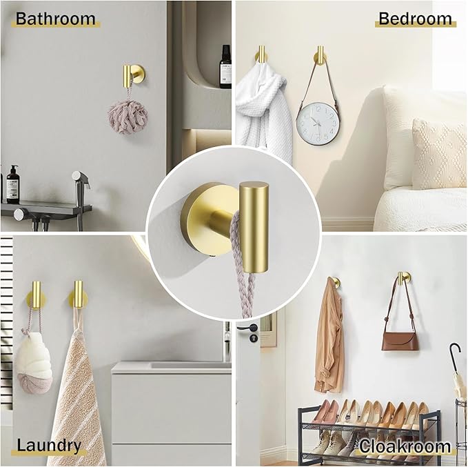 5 Pieces Brushed Gold Bathroom Hardware Accessories Set SUS304 Stainless Steel Gold Towel Bar Holder Set, 23.6Inch Towel Racks for Bathroom, Robe Towel Hooks, Toilet Paper Holder Wall Mounted