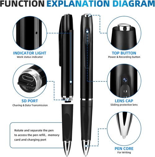 Skiennix 1080P Mini Hidden Camera - HD Security Pen Camera with Long Battery Life | Easy to Use, Compact Design