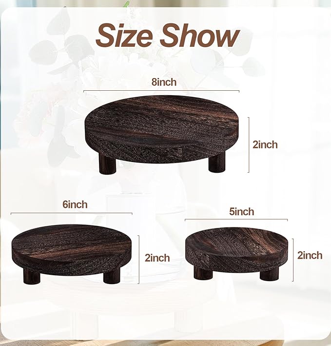 3 PCS Wooden Flower Plant Stand Indoor For Home Living Room Decor, Wood Plant Display Tray For Outdoor Planter Gardening Essentials, Wooden Food or Drinks Holders Tray Indoor.