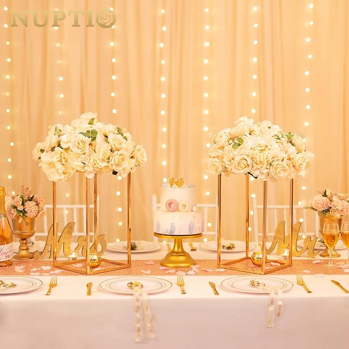 NUPTIO Gold Vases for Centerpieces Wedding - 2 Pcs 15.7 inch Tall Gold Vase Wedding Centerpieces for Tables - Geometric Gold Centerpieces for Table Flower Stand for Table Centerpieces for Weddings