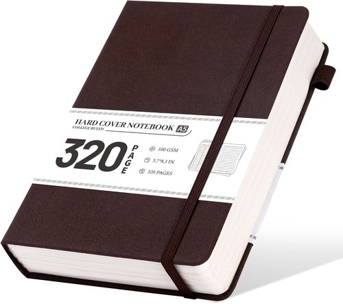 CAGIE Leather Journal Notebook - 320 Pages Thick Hardcover for Writing | A5 Size, Dark Brown