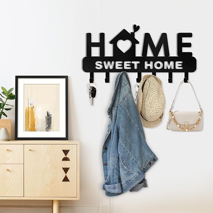 Personalized Sweet Home Key Rack, Custom Name Metal Key Holder Wall Mount, Coat Rack, Entryway Decor, Housewarming Gift