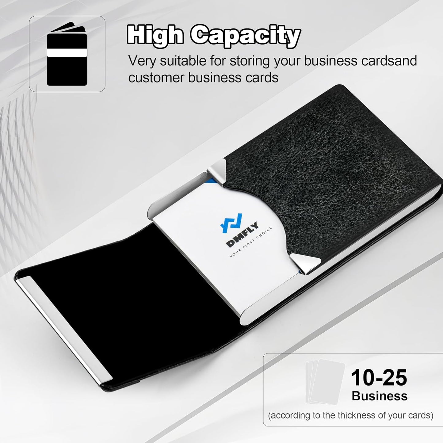 Skiennix Business Card Holder - Slim PU Leather & Stainless Steel Case with Magnetic Closure | Unisex Design