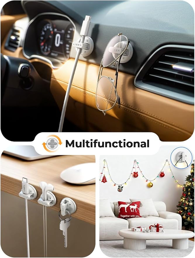 6-Pack Rotatable Cord Holder for Nightstand, LISEN 360°Rotating Magnetic Clips, No-Residue Adhesive Cable Management Clips Neatly for Nightstand, Desk, Home, Office, Car, Cubicle Accessories, White