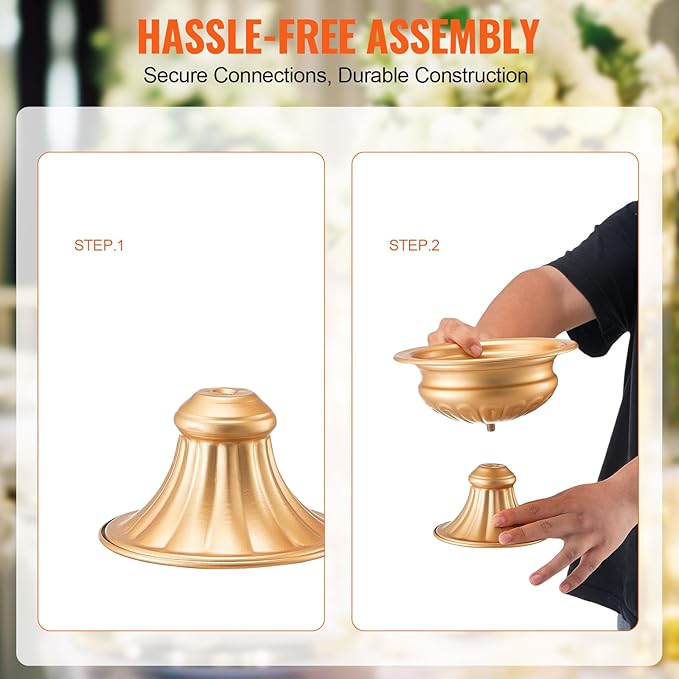 VEVOR 10PCS 16cm/6.3” Tall Wedding Flower Vase, Metal Wedding Centerpiece, Gold Floral Arrangement Stand Display Rack for Tables Wedding Dinner Party, Anniversary Ceremony Birthday Event Decor