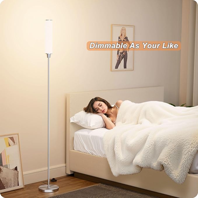 Nukanu Floor Lamp with Remote Control,Floor Lamps for Living Room/Bedroom/Office, Stepless Adjustable 3000K-6000K Colors and 10-100% Brightness,Standing Light with Foot Switch (Nickel+Beige Linen)