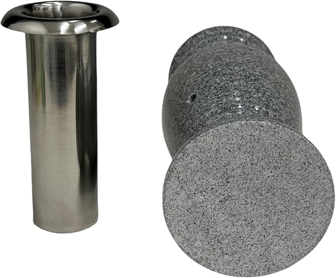 Memorial Cemetery Flower Vase - Real Granite (Grey Granite), with Stainless Steel Inner, Grave Marker, Decorations for Gravesite, Headstone Flowers Holder, Garden Lawn & Yard (4.5x4.5x10)