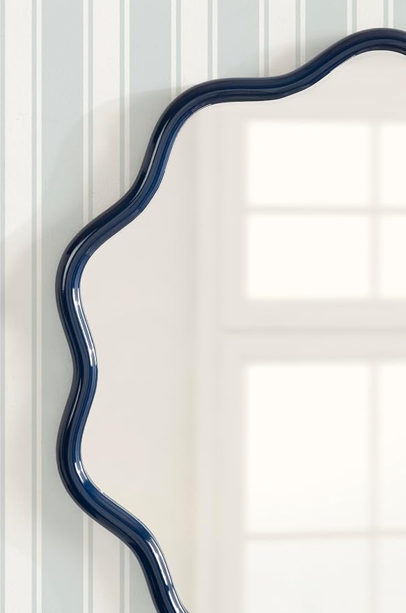 Kate and Laurel Talma Modern Round Scalloped Wall Mirror, 26 Inch Diameter, Navy Blue, Decorative Wavy Circle Mirror for Use as Bathroom Mirror for Over Sink or Nursery Mirror Decor