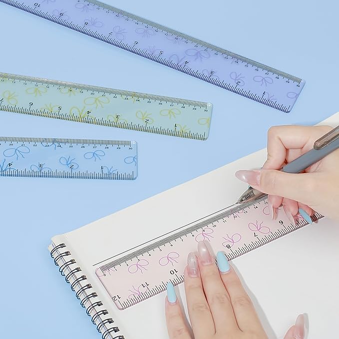 BAYTORY 4Pcs Transparent Acrylic Ruler 12 Inch, Clear Plastic Straight Rulers, Shatterproof Student Stationery Centimeters with Inches, for Classroom Essentials School Supplies (Bowknot)