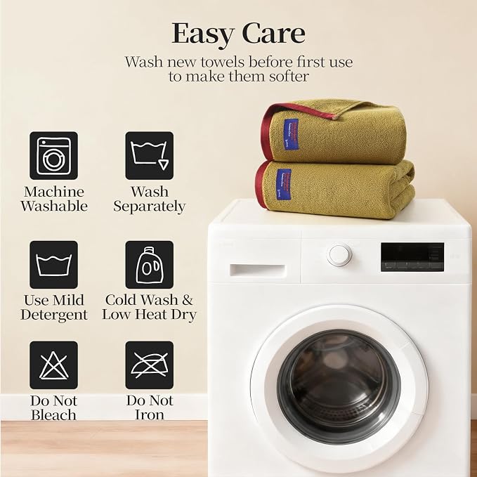 REDKISS 6 Piece Bath Towel Set, 100% Cotton, Soft Absorbent 600 GSM | Includes 2 Bath Towels, 2 Hand Towels & 2 Washcloths | Quick Dry | Contrast Border Design | Bathroom | Guest Bath & Apartment