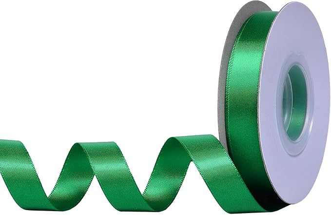 YAMA Green Double Faced Satin Ribbon 5/8 Inch 25 Yards Emerald Green Ribbon for Gift Wrapping Crafts Hair Bows Wedding Party Decoration