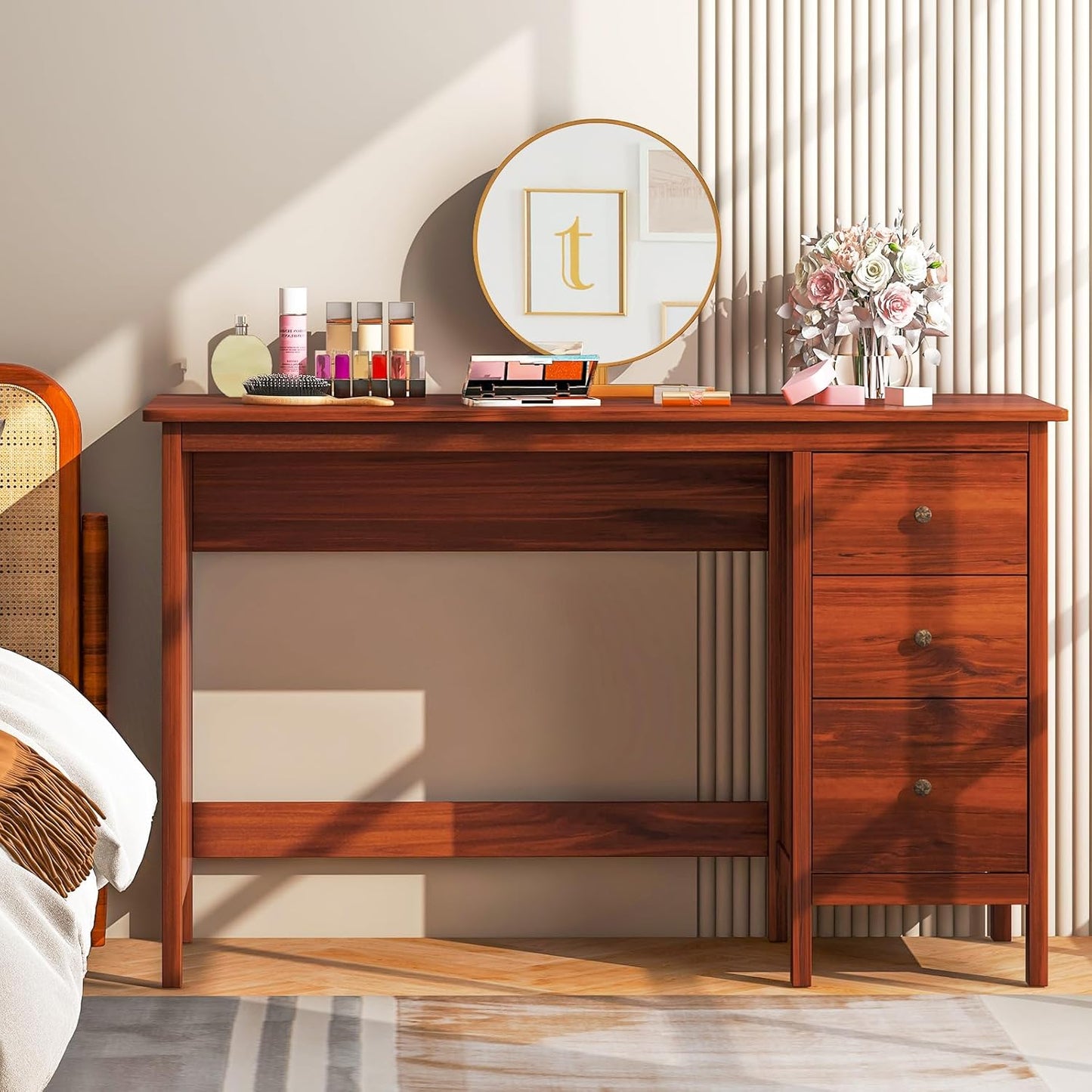 Tangkula Computer Desk - Modern Home Office Desk with 3 Storage Drawers | Compact Writing Workstation