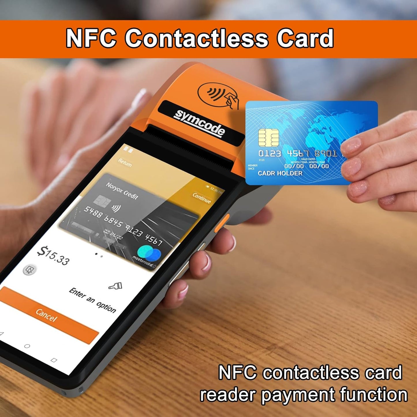 Symcode Mobile POS Terminal - High-Resolution Handheld Receipt Printer | Android 8.1, 4G, WiFi, Bluetooth, NFC