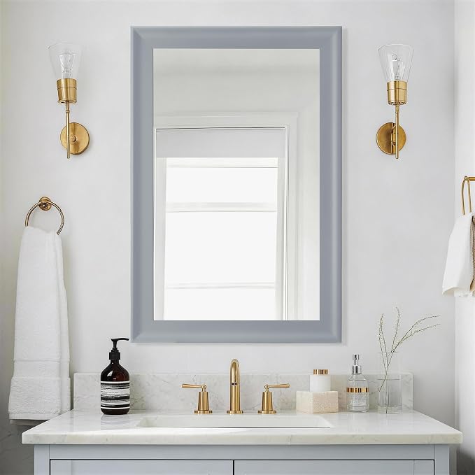 Bathroom Mirror for Wall,Rectangle Rustic Gray 24 x 36 inch Hanging Vanity Mirrors for Living Room,Bedroom,Entryway