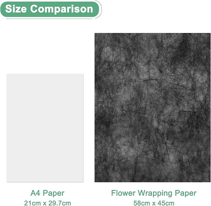 M METERXITY 38-Sheet Korean Cotton Wrapping Flower Paper, 22.8x17.7 Inch/ 58x45cm Waterproof Floral Wrapping Cotton Paper for Bouquets/Gift Packaging [Black]