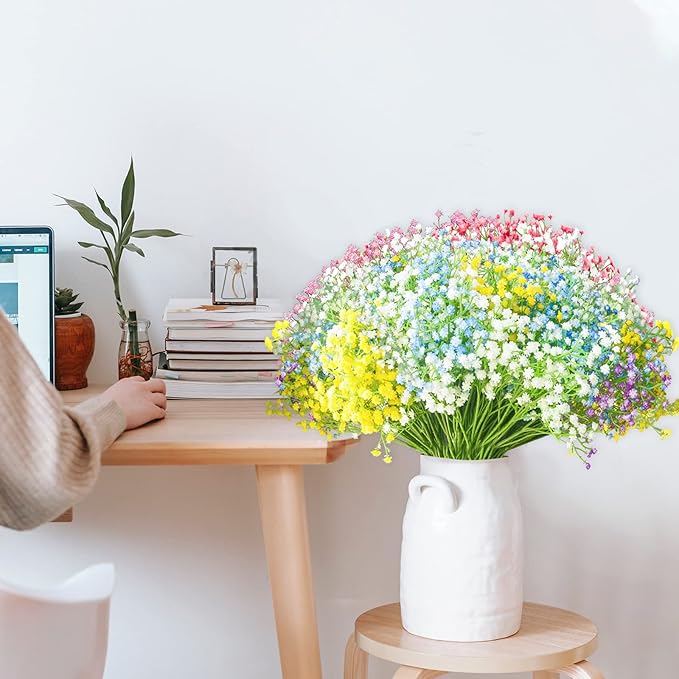JIFTOK Babys Breath Artificial Flowers, 24 Pcs Fake Flowers Gypsophila Bouquet Fall Flowers Artificial for Decoration, Real Touch Silk Flower for Wedding Christmas DIY Party Home Garden (Mix Color)