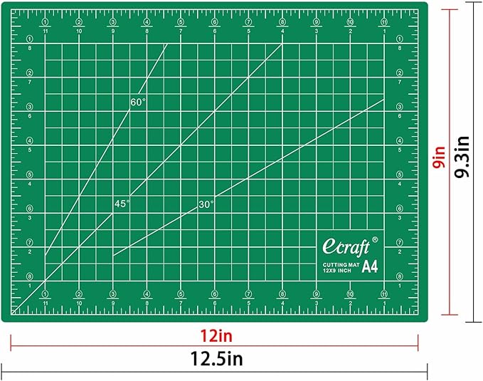 Ecraft Self Healing Sewing Mat - 9" x 12" Double Sided 5-Ply Cutting Mat for Craft, Sewing, Fabric,Quilting,Scrapbooking Project - Rotary Board Mats in Green/Black