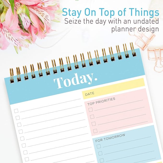 Sweetzer & Orange Daily & Weekly To Do List Notepad – Undated Work Planner & Organizer with Wish List Section, 52-Sheet Coiled Task Pad for Productivity – TURQUOISE To Do List Notebook for Work