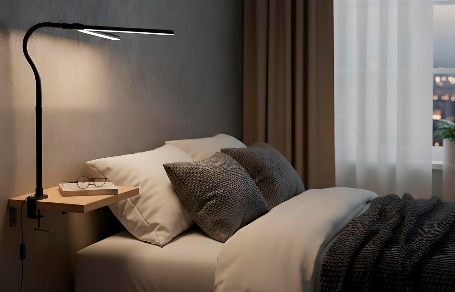Skiennix LED Desk Lamp - Dimmable Clip-On Light with Gooseneck Design for Home Office & Reading - Black