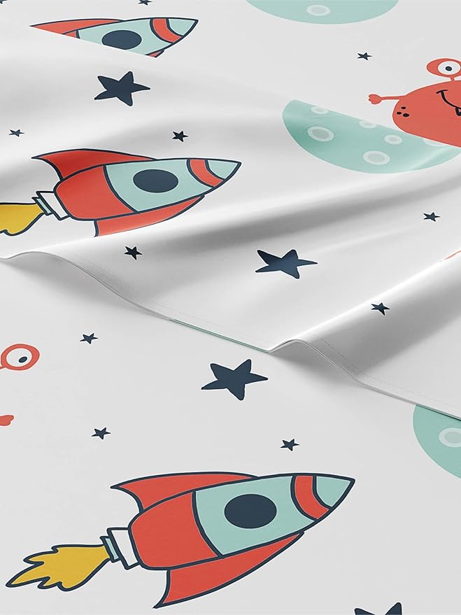 Kids Space Twin 3 Piece Sheet Set - Boys, Girls, Teens, Toddler - Easy Fit, Deep Pockets - Breathable, Hotel Quality Bedding Sheets - Machine Washable - Wrinkle Free - Cute, Cozy & Soft - CGK Linens