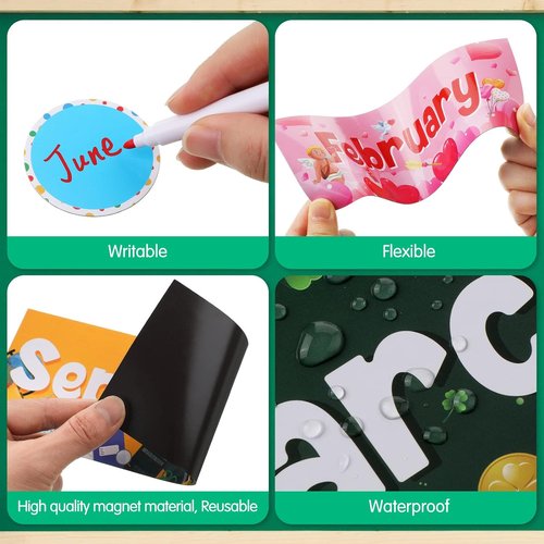 Geyee 52 Pcs Magnetic Holiday Monthly Headliners - 12 Month Headers & 31 Writable Accents